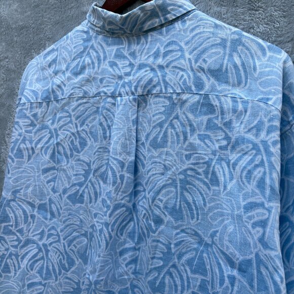 XL Vineyard Vines Blue 100% Linen Palm Print Tucker Button Down Shirt - Picture 4 of 9